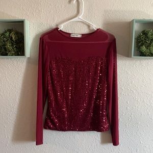 Sheer Mesh Sequin Long Sleeve Sparkle Party Blouse